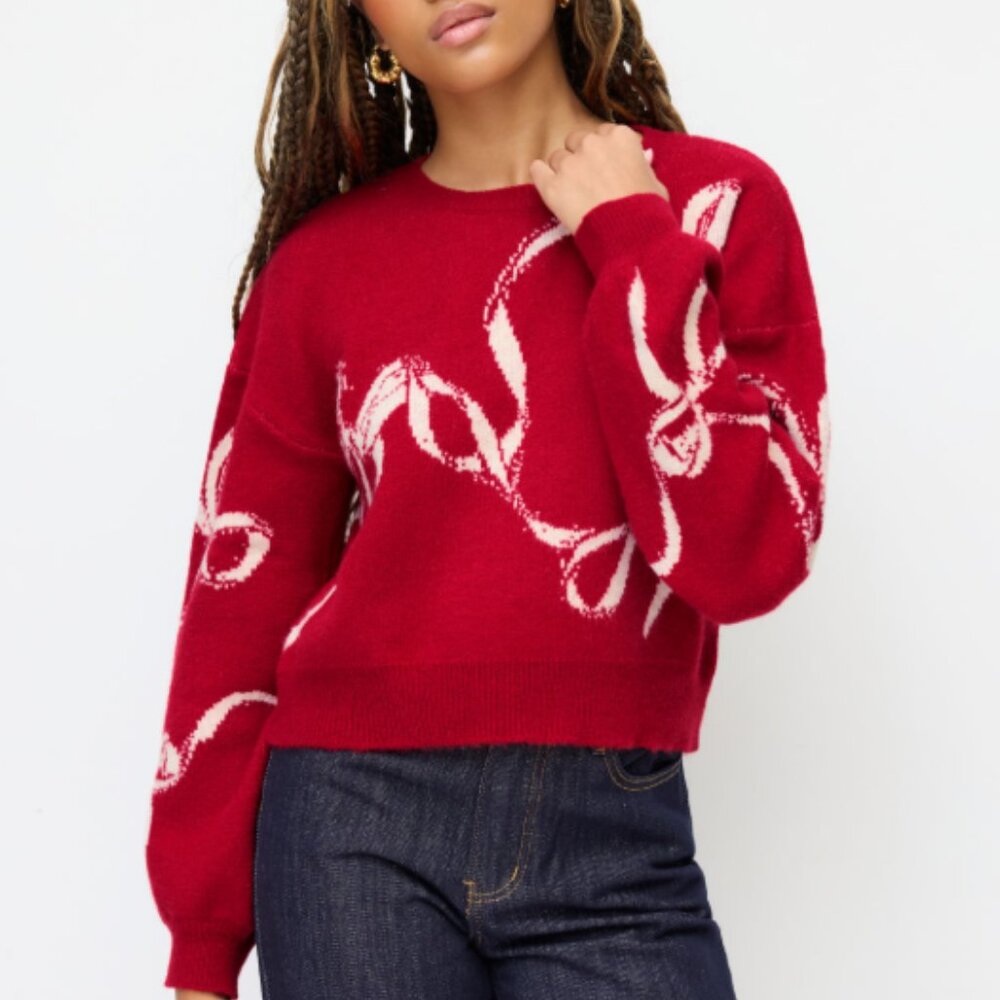 Cider Knitted Bowknot Graphic Oversized Sweater